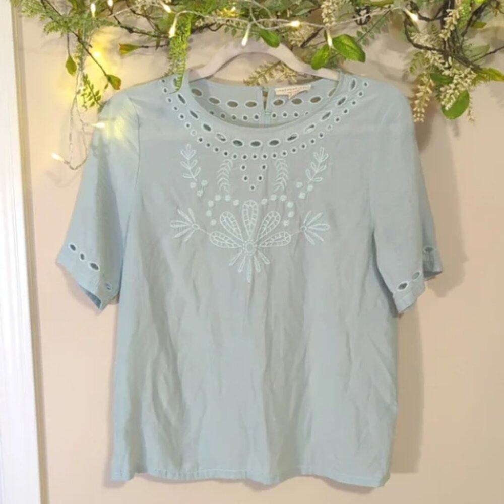 Current Air Mint Blue Eyelet Top
